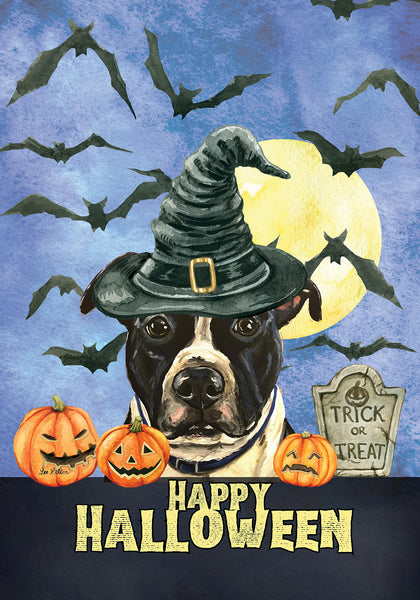 Pit Bull Black/White - Hippie Hound Studio Best of Breed Halloween House and Garden Flag