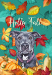 Pit Bull Blue - Hippie Hound Studios Fall Leaves  House and Garden Flags