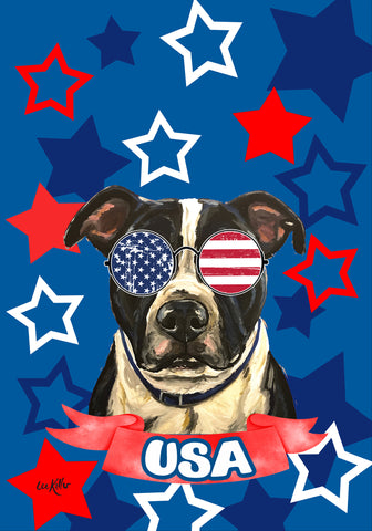 Pit Bull Black/White - Hippie Hound Studios Patriotic  House and Garden Flags