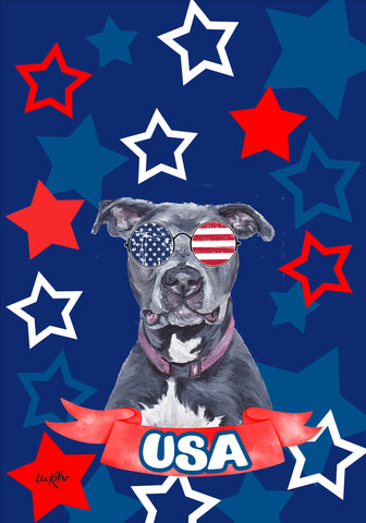 Pit Bull - Hippie Hound Studios Patriotic  House and Garden Flags
