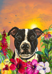 Pit Bull Black/White - Hippie Hound Studios Tropical Summer  House and Garden Flags