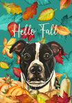 Pit Bull Black/White - Hippie Hound Studios Fall Leaves  House and Garden Flags