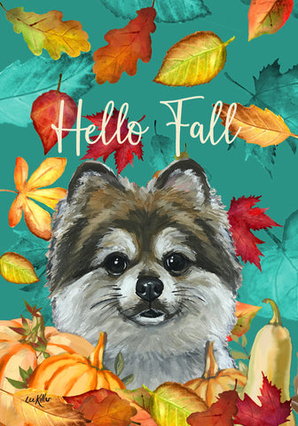 Pomeranian - Hippie Hound Studios Fall Leaves  House and Garden Flags