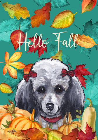 Poodle Grey - Hippie Hound Studios Fall Leaves  House and Garden Flags