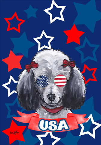 Poodle Grey - Hippie Hound Studios Patriotic  House and Garden Flags