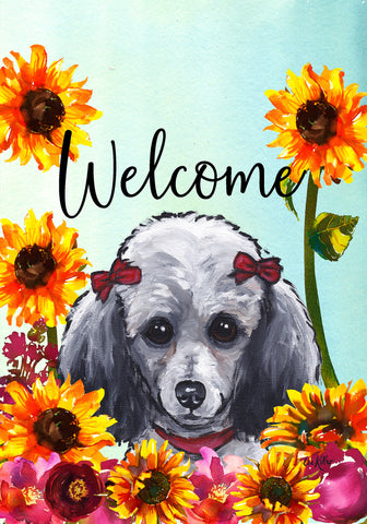 Poodle Grey - Hippie Hound Studios Welcome  House and Garden Flags