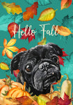 Pug Black - Hippie Hound Studios Fall Leaves  House and Garden Flags
