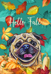 Pug Fawn - Hippie Hound Studios Fall Leaves  House and Garden Flags