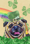 Pug Fawn - Hippie Hound Studios Saint Patricks Day  House and Garden Flags