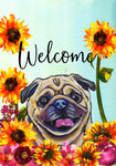 Pug Fawn - Hippie Hound Studios Welcome  House and Garden Flags