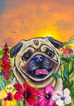 Pug Fawn - Hippie Hound Studios Tropical Summer  House and Garden Flags