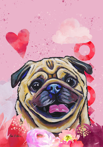 Pug Fawn - Hippie Hound Studios Valentines  House and Garden Flags