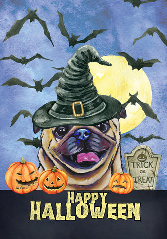 Pug Fawn - Hippie Hound Studio Best of Breed Halloween House and Garden Flag