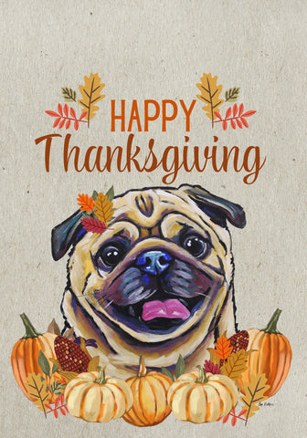 Pug Fawn - Hippie Hound Studio Best of Breed Thanksgiving House and Garden Flag
