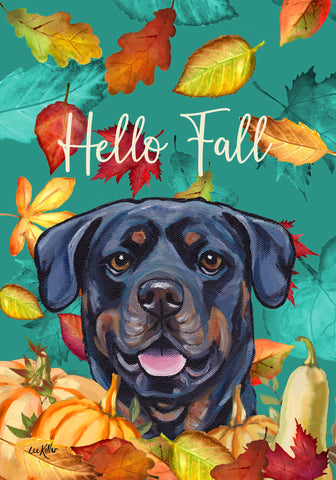 Rottweiler - Hippie Hound Studios Fall Leaves  House and Garden Flags