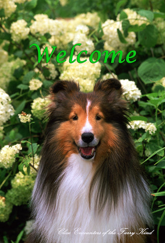 Sheltie - Close Encounters of the Furry Kind Welcome  House and Garden Flags