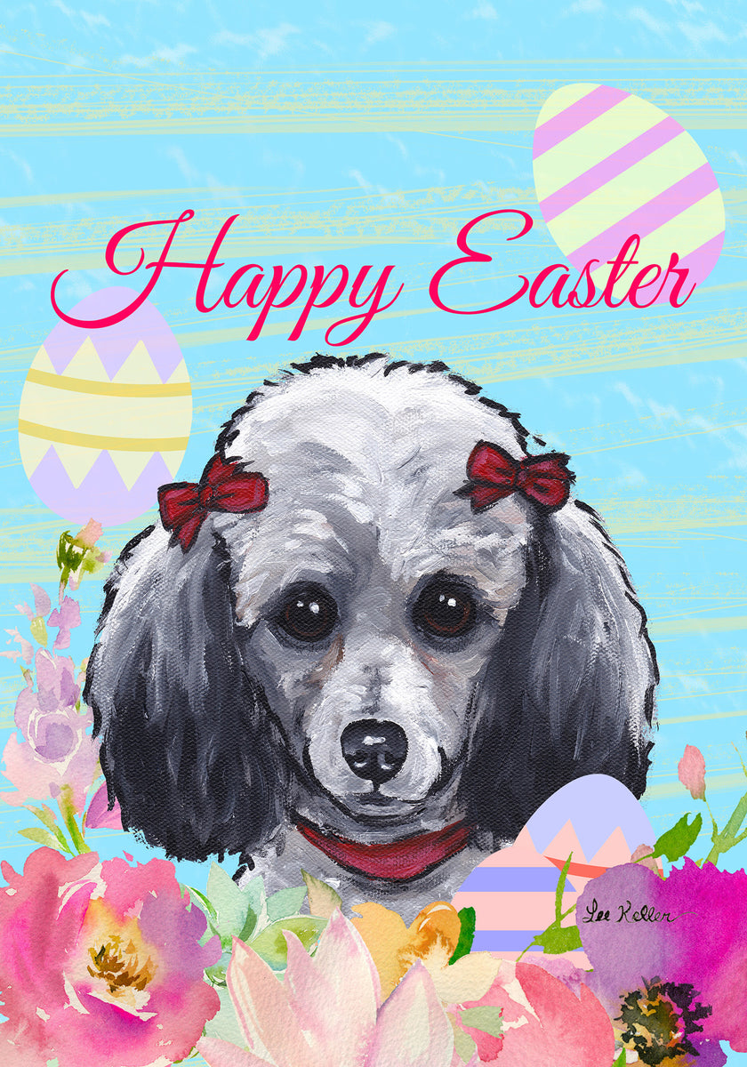 Poodle Grey Hippie Hound Studios Easter House And Garden Flags Poodle grey hippie hound studios easter house and garden flags
