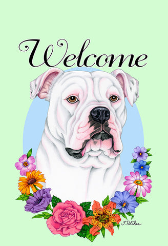 American Bulldog - Best of Breed Welcome Flowers Outdoor Flag