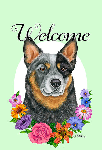 Australian Cattle Dog Blue - Best of Breed Welcome Flowers Outdoor Flag