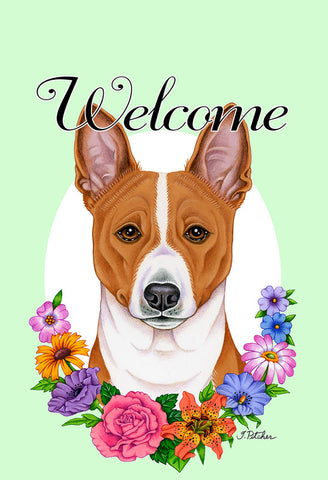 Basenji  - Best of Breed Welcome Flowers Outdoor Flag