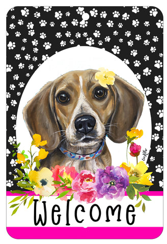 Beagle - HHS Paw Prints Welcome Indoor/Outdoor Aluminum Sign 8" x 12"