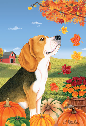 Beagle - Tomoyo Pitcher Autumn Leaves Outdoor Flag