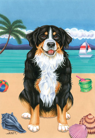 Bernese Mountain Dog -  Tomoyo Pitcher Summer Beach Outdoor Flag