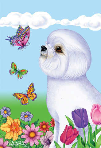 Bichon Frise Show Cut - Best of Breed Butterfly Outdoor Flag