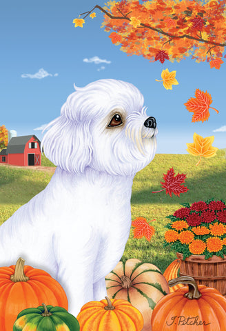 Bichon Frise  Puppy Cut - Tomoyo Pitcher Autumn Leaves Outdoor Flag