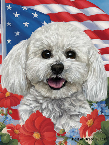 Bichon Frise Show Cut - Best of Breed All-American Patriotic I Outdoor Flag