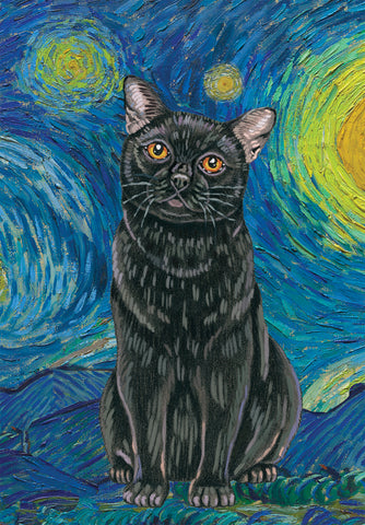 Black Cat- - Tomoyo Pitcher Van Gogh Cat- House and Garden Flag