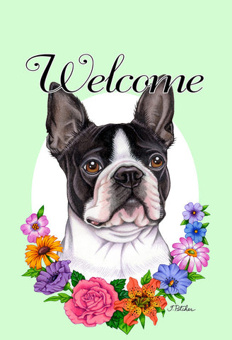 BostonTerrier - Best of Breed Welcome Flowers Outdoor Flag