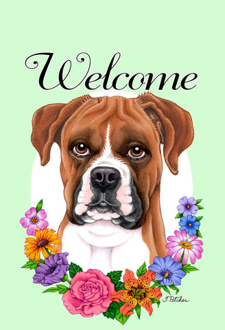 Boxer Fawn Uncropped - Best of Breed Welcome Flowers Outdoor Flag