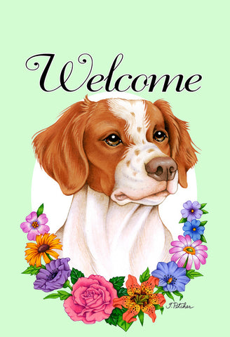 Brittany Spaniel - Best of Breed Welcome Flowers Outdoor Flag
