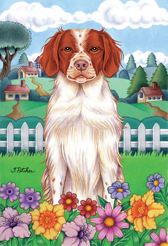 Brittany Spaniel - Tomoyo Pitcher Spring Outdoor Flag