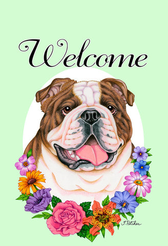 Bulldog Brindle - Best of Breed Welcome Flowers Garden Flag 12" x 17"..