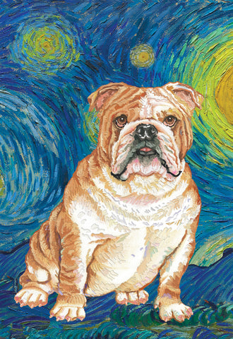 Bulldog - Tomoyo Pitcher Van Gogh Garden Flag 12" x 17"..