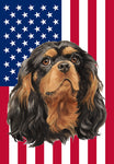 Cavalier King Charles Black/Tan - Best of Breed American Flags House and Garden Size