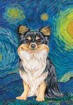 Chihuahua Longhair Black - Tomoyo Pitcher Van Gogh Garden Flag 12" x 17"
