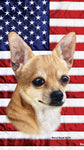 Chihuahua Tan Smooth -  Best of Breed Patriotic Terry Velour Microfiber Beach Towel 30" x 60"