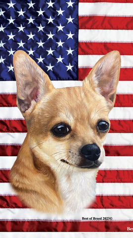 Chihuahua Tan Smooth -  Best of Breed Patriotic Terry Velour Microfiber Beach Towel 30" x 60"