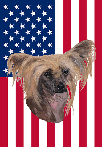Chinese Crested - Best of Breed American Flags House and Garden Size