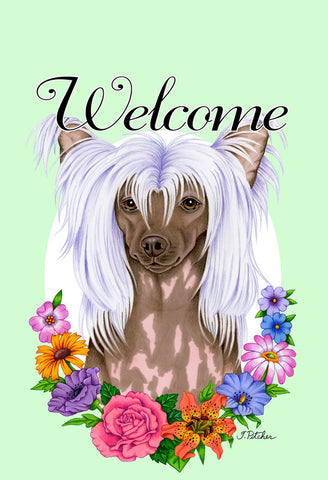 Chinese Crested - Best of Breed Welcome Flowers Garden Flag 12" x 17"