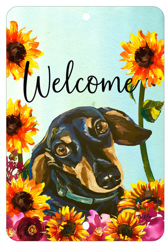 Dachshund Black/Tan - HHS Welcome Indoor/Outdoor Aluminum Sign 8" x 12"
