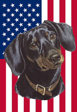 Dachshund  B/T - Best of Breed American Flags House and Garden Size