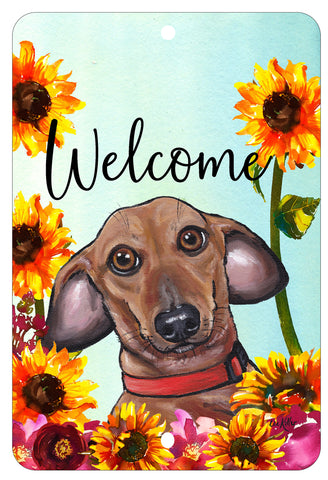 Dachshund Red - HHS Welcome Indoor/Outdoor Aluminum Sign 8" x 12"