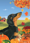 Dachshund  B/T - Tomoyo Pitcher Autumn Leaves Outdoor Flag