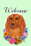 Dachshund  Longhaired Red - Best of Breed Welcome Flowers Garden Flag 12" x 17"