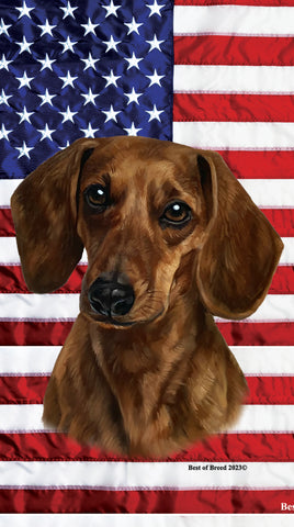 Dachshund Red Smooth - Best of Breed Patriotic Terry Velour Microfiber Beach Towel 30" x 60"