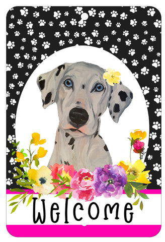 Dalmatian - HHS Paw Prints Welcome Indoor/Outdoor Aluminum Sign 8" x 12"
